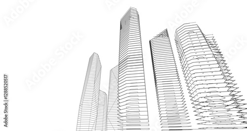 Modern Facade Skyscrapers. Minimalist Architectural Urban Skyline with Contemporary Buildings