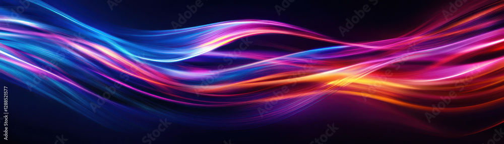 Colorful abstract fiber optic lights create vibrant, flowing design. dynamic waves of light evoke sense of energy and movement Colorful abstract fiber optic lights create vibrant, flowing design. dynamic waves of light evoke sense of energy and movement