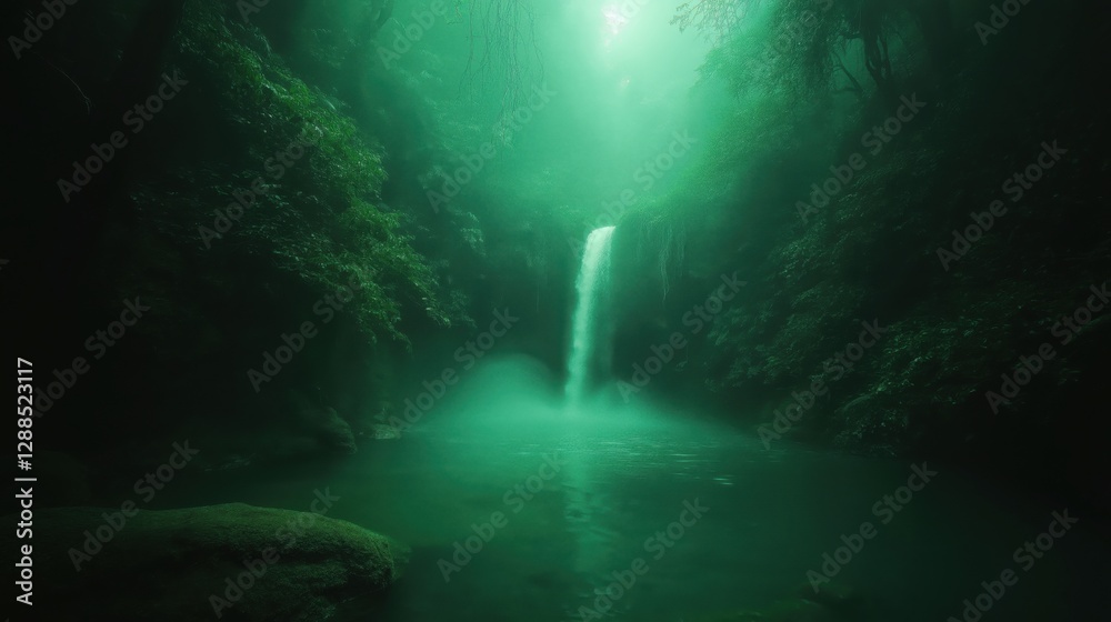 Fototapeta premium a mesmerizing waterfall cascading into a serene pool in a lush green environment.