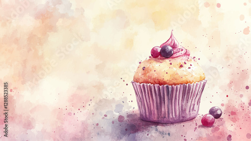 Cupcake Muffin Süß Torte Kuchen Aquarell Dessert Wasserfarben Vektor