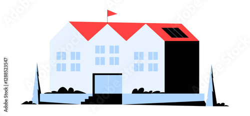 Large Residential Building In Flat Vector Illustration Symbolizing Modern Housing, Real Estate, And Urban Development, Isolated On White Background