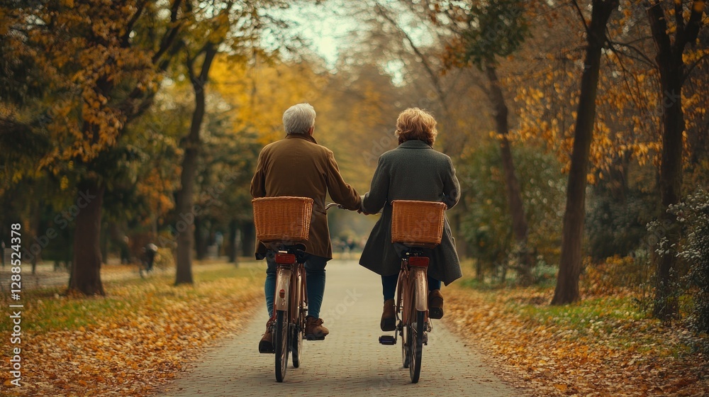 Cheerful active senior couple with bicycle in public park together having fun lifestyle. Perfect activities for elderly people. Happy mature couple riding bikes, bicycles in park. Generative AI Cheerful active senior couple with bicycle in public park together having fun lifestyle. Perfect activities for elderly people. Happy mature couple riding bikes, bicycles in park. Generative AI