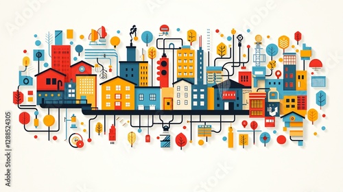Smart city, sustainable urban landscape, eco-friendly infrastructure, illustration for sustainable development reports