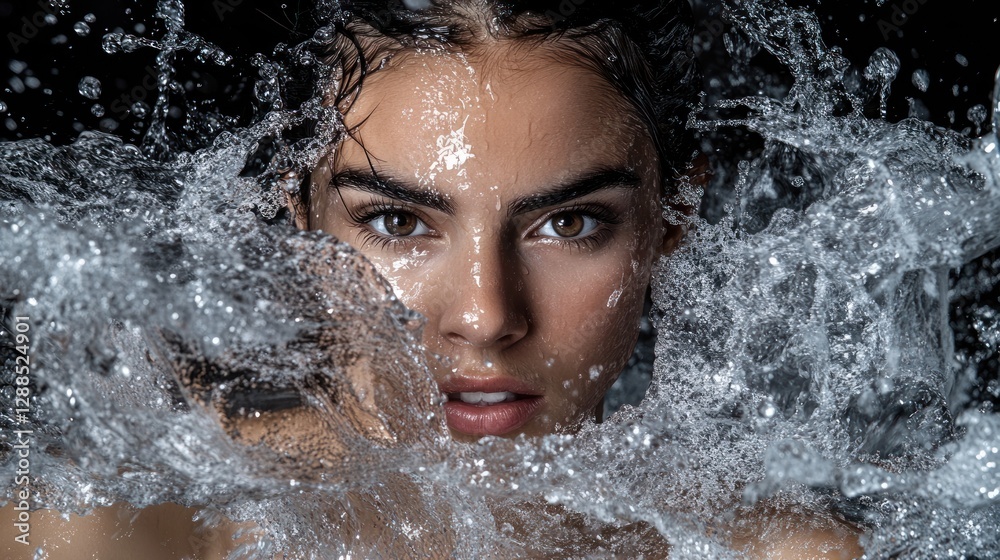 Fototapeta premium Woman, water splash, portrait, studio, beauty