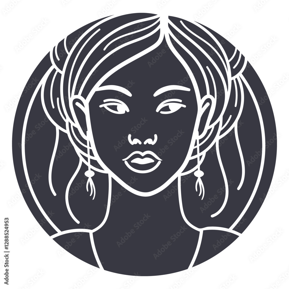woman front view cut out badge. Generative ai woman front view cut out badge. Generative ai