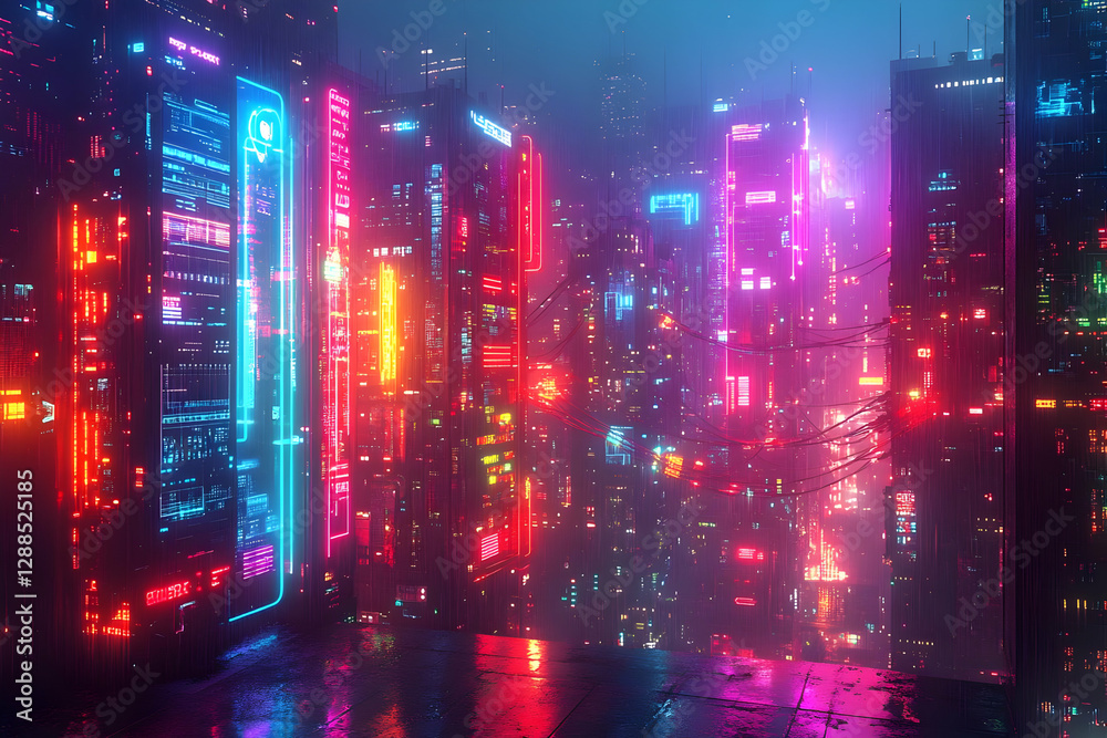 Cyberpunk Cityscape At Night With Neon Lights Cyberpunk Cityscape At Night With Neon Lights