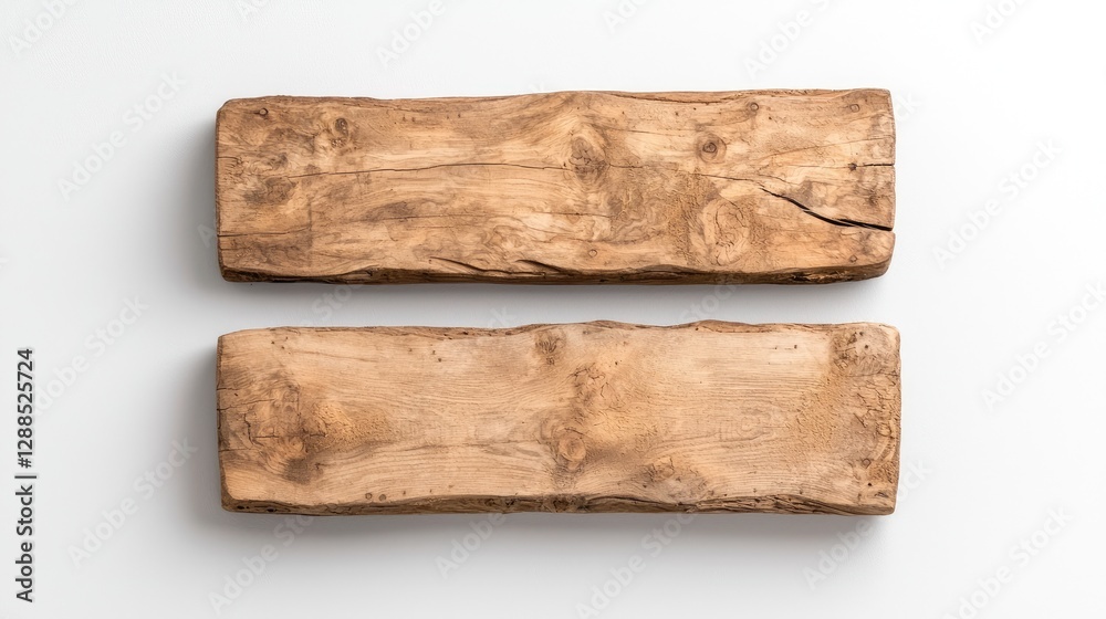 Fototapeta premium Two rustic wooden planks, flat lay, blank background, for a mockup, design, or display use