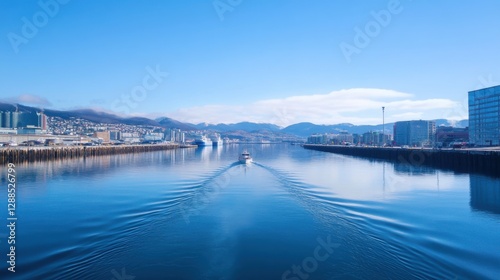 Wallpaper Mural Tranquil Waterfront Scene with Boat on Calm Blue Water Torontodigital.ca