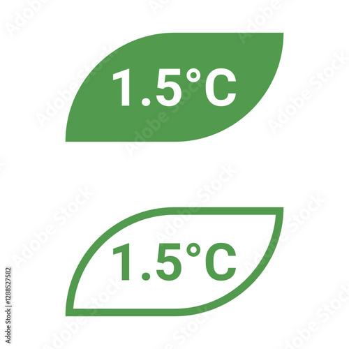 1.5°C in a green leaf symbol design. Symbol of limiting the temperature increase or global warming. Isolated vector illustration.