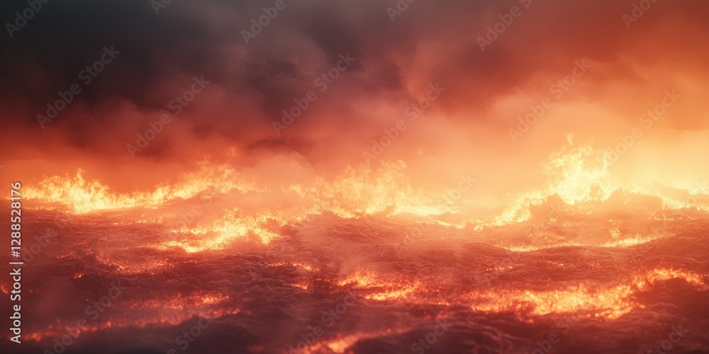 Fototapeta premium A dramatic scene of swirling flames and smoke, depicting a fiery landscape that evokes feelings of intensity and destruction.