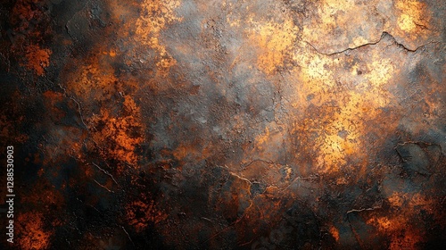 Textured surface dark stone with orange veining and cracks, abstract background