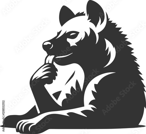 A hyena licking its paw, relaxed and content vector animal silhouette