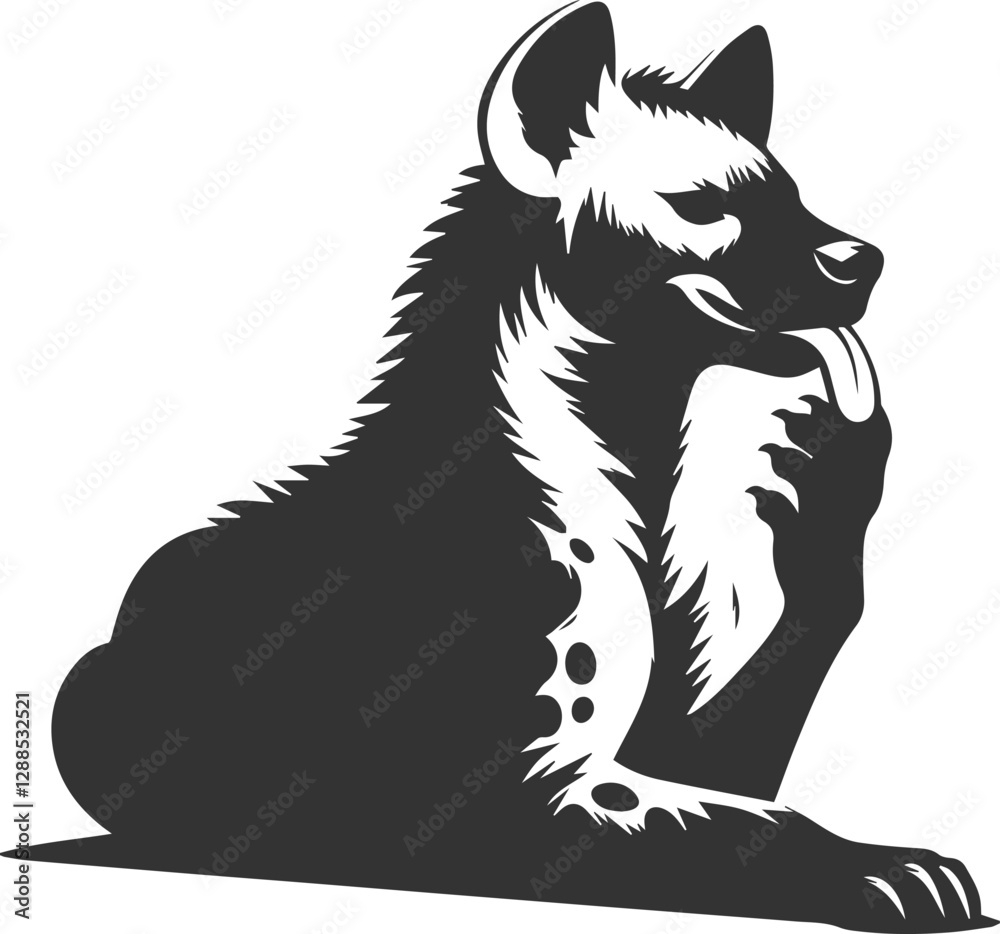 Obraz premium A hyena licking its paw, relaxed and content vector animal silhouette