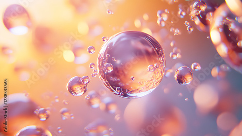 A realistic animation of microscopic serum droplets penetrating deep into the skin layers, glowing as they hydrate and rejuvenate skin cells 