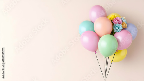 Wallpaper Mural Pastel balloons bouquet with flowers, celebration background Torontodigital.ca