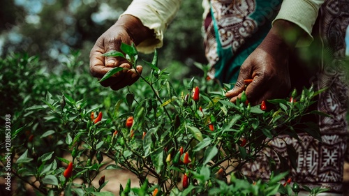 Fototapeta Naklejka Na Ścianę i Meble -  Harvesting Red Chili Peppers