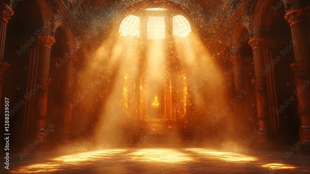 Fototapeta premium Golden sunlight rays illuminating grand image
