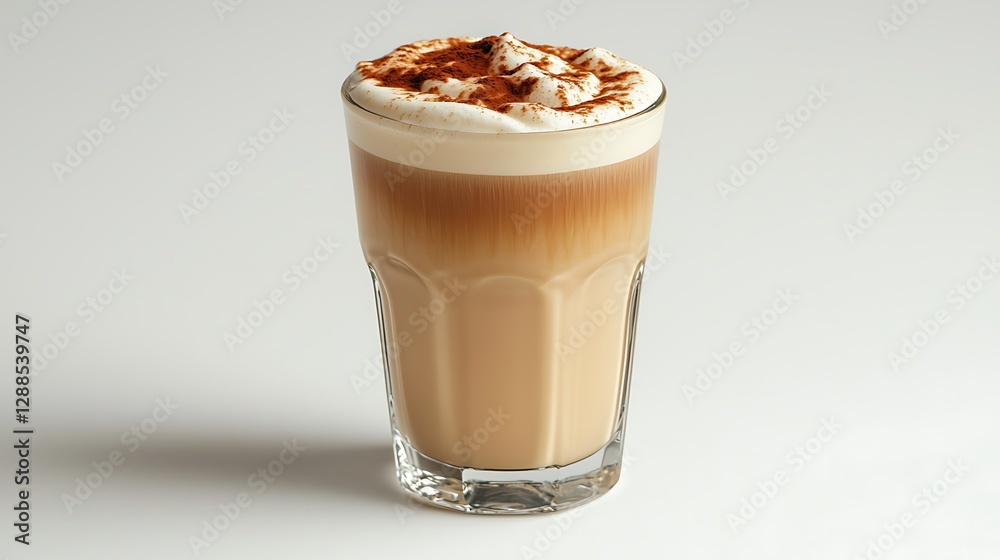 Tall glass of coffee drink with whipped cream and cocoa powder, ready to drink Tall glass of coffee drink with whipped cream and cocoa powder, ready to drink
