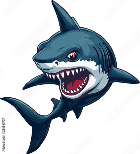 Aggressive shark with sharp teeth and fins front view, shark attacking vector.