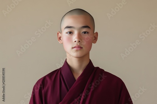 Serene Tibetan Monk in Maroon Robe photo