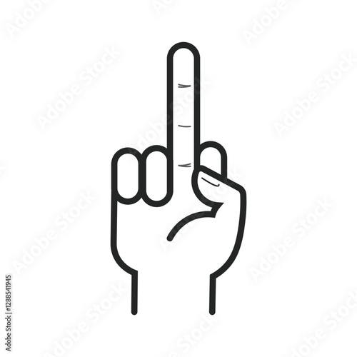 Isolated outline illustration hand gesture with the middle finger raised, symbolizing defiance, insult, or strong disapproval