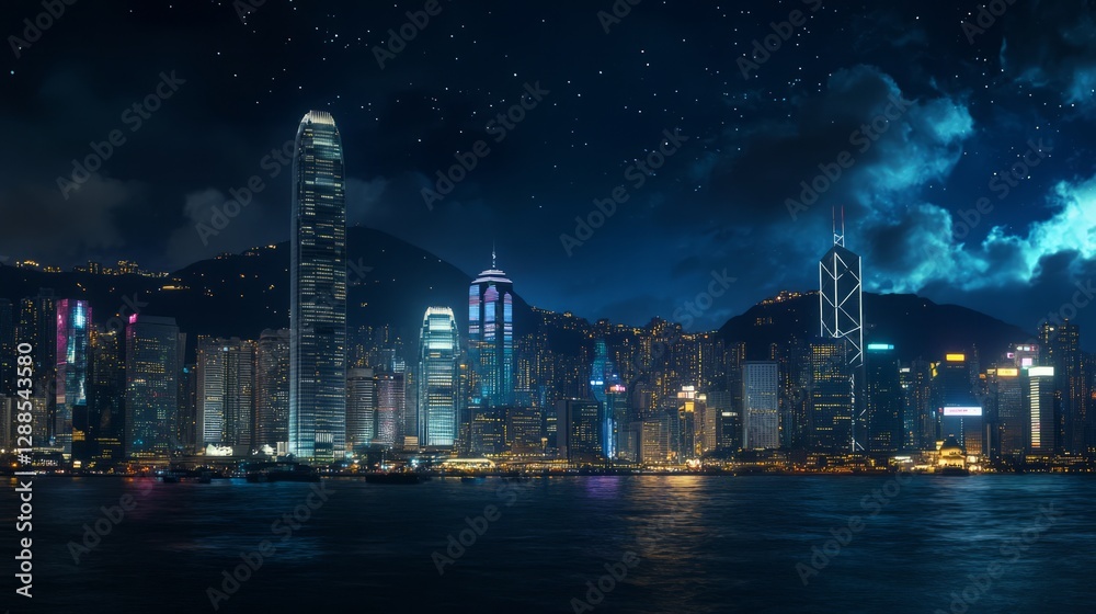 Obraz premium Nightfall Over a Modern Metropolis.