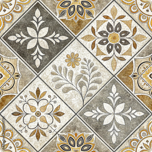 abstract floral grunge worn flowers vintage texture seamless pattern for tile floor modern design square concept