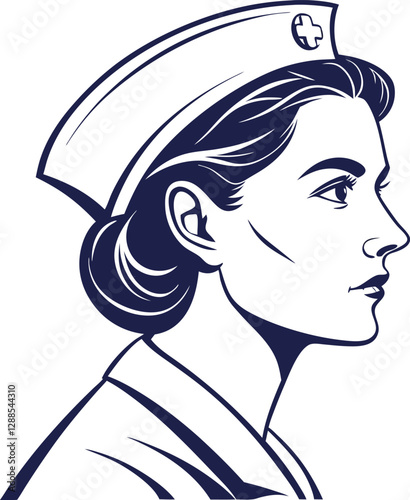 Nurse portrait in profile view vector illustration ideal for healthcare, medical themes, and nursing profession