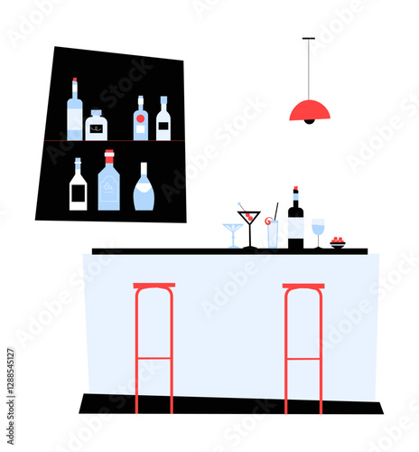 Bar Counter Background in Flat Vector Illustration Symbolizing Nightlife and Social Gathering, Isolated on White Background