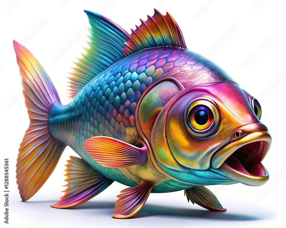 Fototapeta premium Vibrant Rainbow Fish, Close-up, 3D Rendering