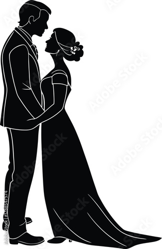 Young couple silhouette standing together,