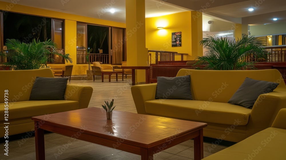 Tropical Hotel Lobby Night Relaxation Seating Tropical Hotel Lobby Night Relaxation Seating