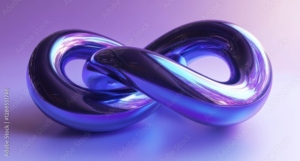 Glowing infinity loop, 3D render, glossy rubber-like surface, deep blue and violet hues, minimalistic, representing eternity and infinity concept Glowing infinity loop, 3D render, glossy rubber-like surface, deep blue and violet hues, minimalistic, representing eternity and infinity concept