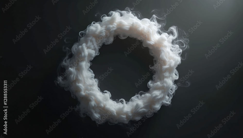Realistic 3D smoke circle ring cloud effect with fog line swirl. Vape club hookah lounge tobacco vapour. Grey mist isolated on dark background creates magic atmosphere. Realistic 3D smoke circle ring cloud effect with fog line swirl. Vape club hookah lounge tobacco vapour. Grey mist isolated on dark background creates magic atmosphere.