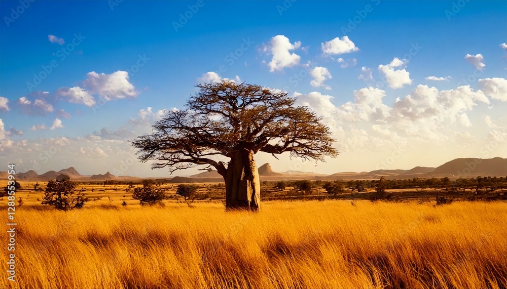 Fototapeta premium drenched savanna with a solitary baobab tree