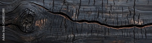 Burnt wood shou sugi ban texture, rich black surface with unique organic pattern