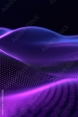 futuristic, tech, abstract, generative, AI wave patterns in vibrant purple hues evoke a sense advanced technology and creativity.