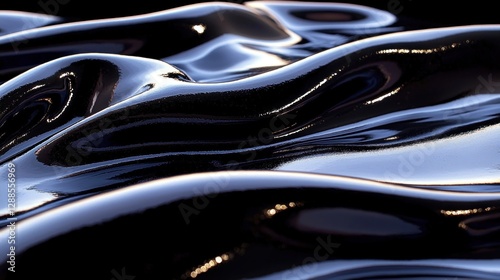 Wallpaper Mural Abstract Dark Reflective Surface with Wavelike Texture; Close-up Against Black Backdrop Torontodigital.ca