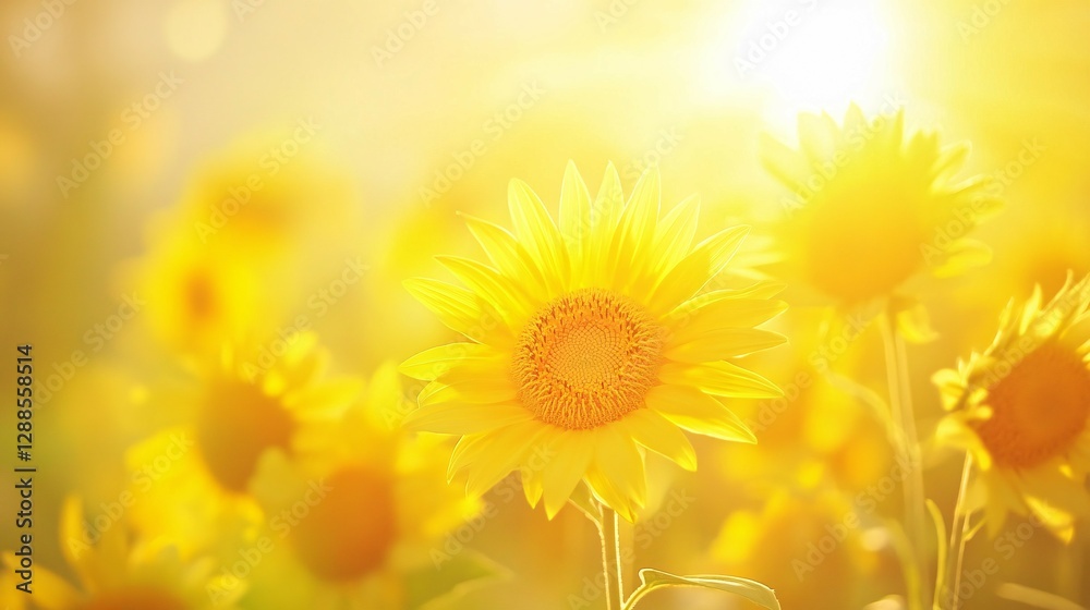 Obraz premium A bright field of sunflowers blooming under warm sunlight