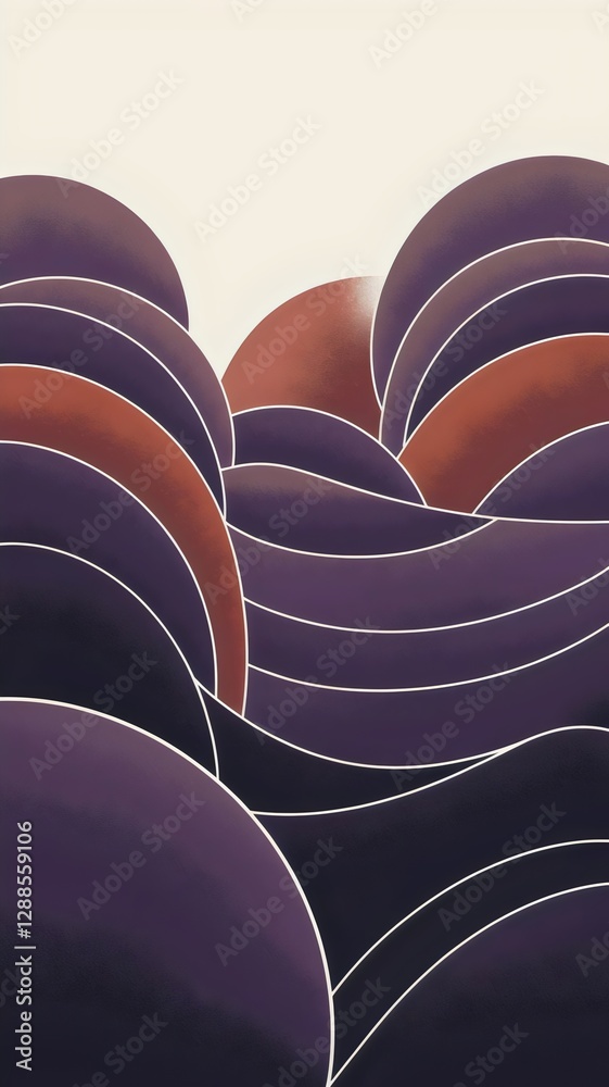Fototapeta premium Illustration of stacked bubbles with deep purple and burnt orange tones