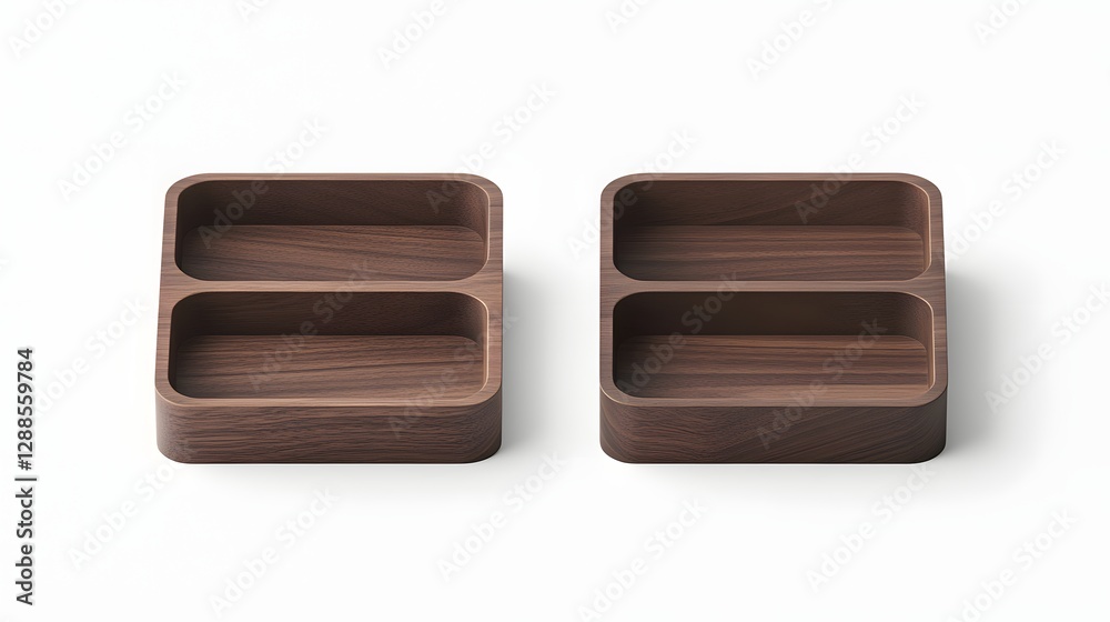 Elegant Minimalist Wooden Trays with Rectangular Shape on White Background Elegant Minimalist Wooden Trays with Rectangular Shape on White Background