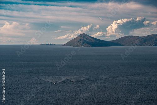 Lake Titicaca with moving boats