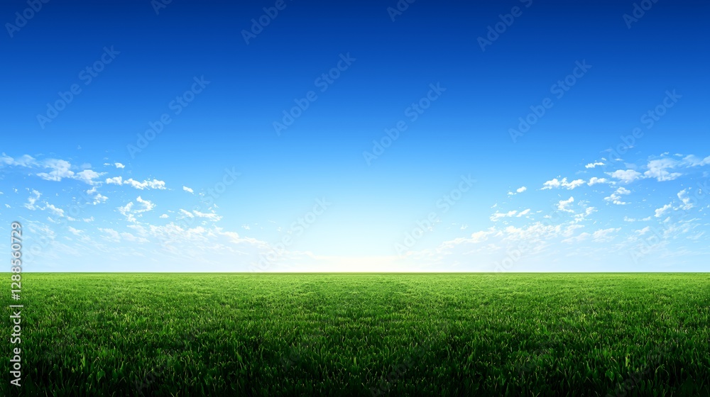 Obraz premium Expansive Green Field Under a Bright Blue Sky