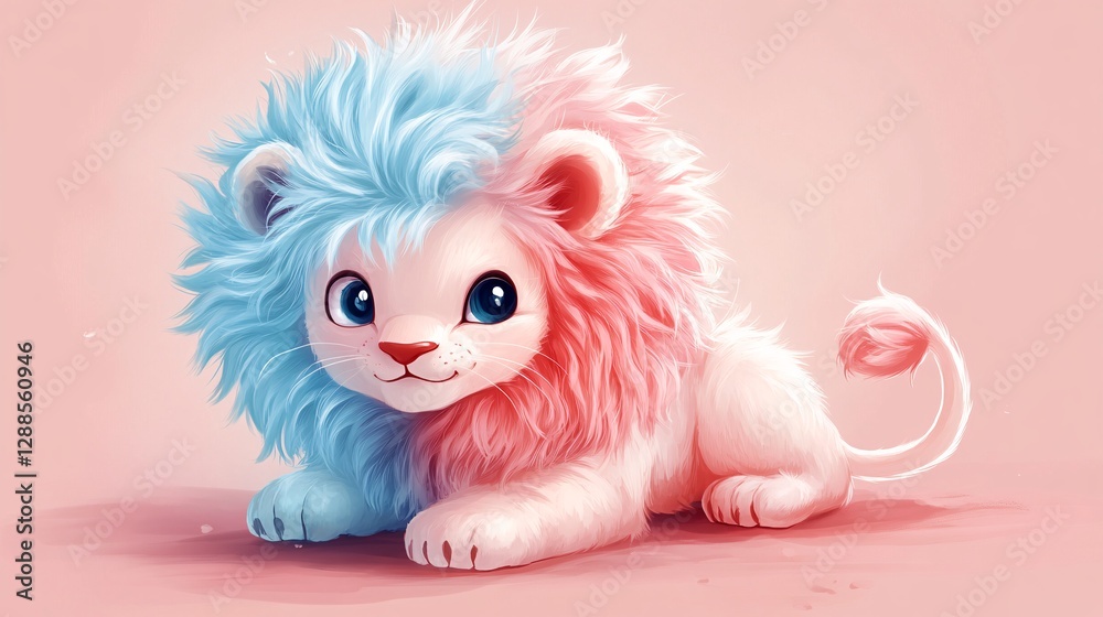 Obraz premium A chibi lion with a fluffy pastel-colored mane
