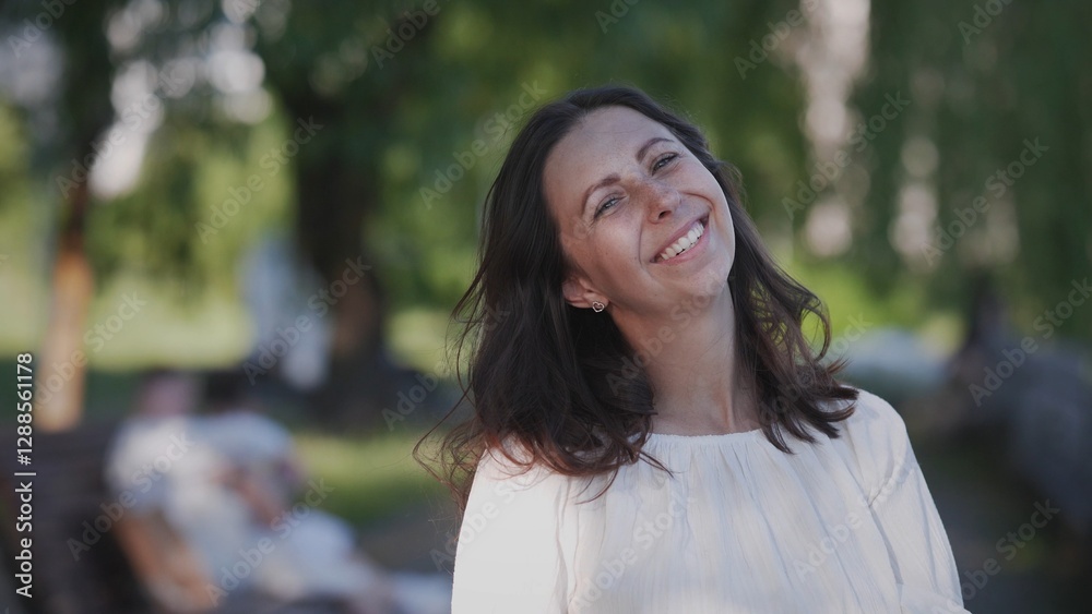 A joyful woman enjoying a sunny day, radiating warmth, positivity, and happiness in a peaceful outdoor setting A joyful woman enjoying a sunny day, radiating warmth, positivity, and happiness in a peaceful outdoor setting