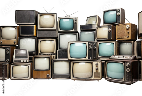 Retro old televisions pile on floor nostalgic tech memories preserved.png