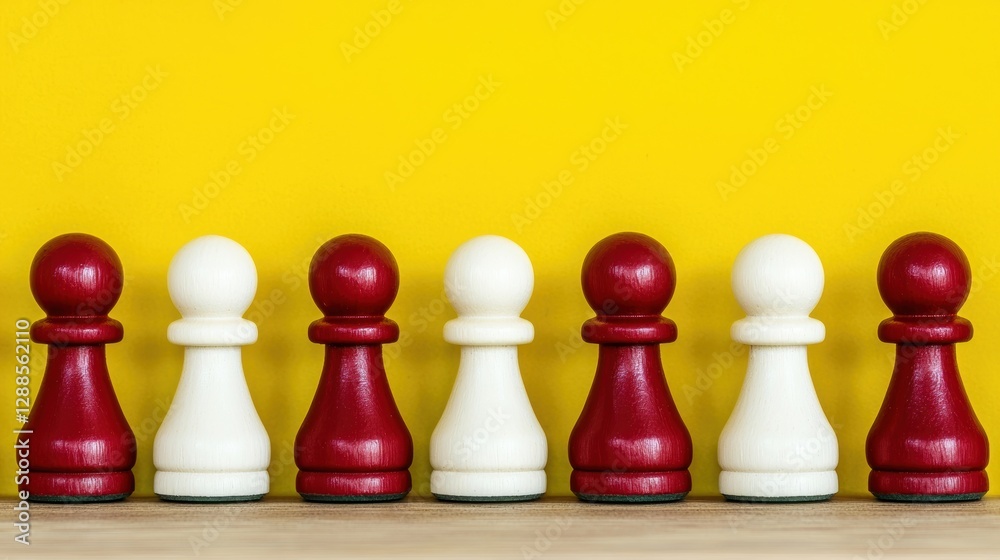 Red and white pawns arranged neatly, symbolizing strategy and competition. Red and white pawns arranged neatly, symbolizing strategy and competition.