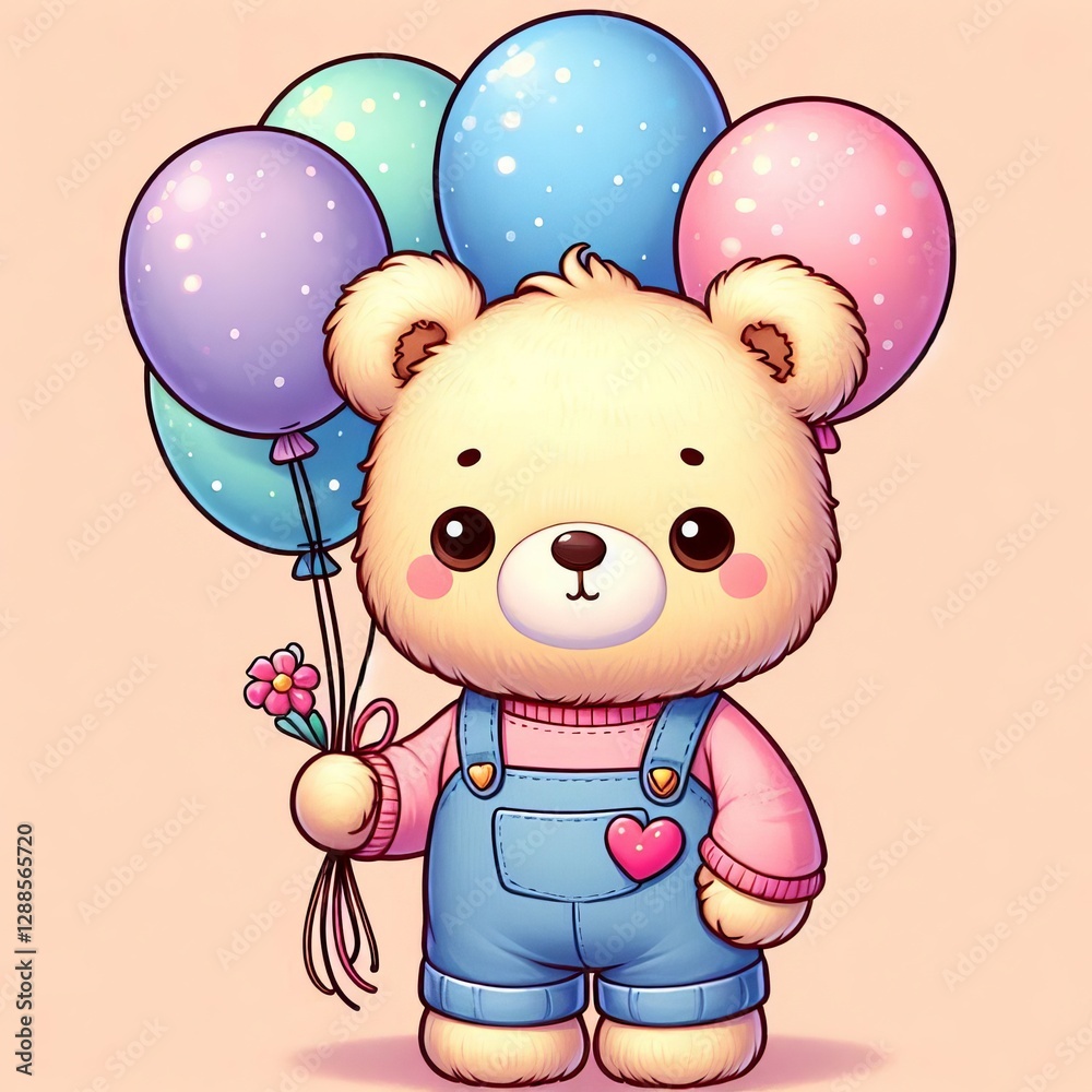 Naklejka premium cute bear holding balloons in hand