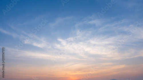 Fototapeta Naklejka Na Ścianę i Meble -  Blue sky with soft cloud on sunrise or sunset time. Nature background