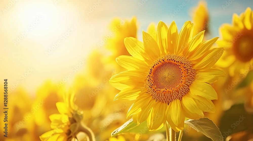 Vibrant sunflowers blooming in the warm sunlight on a bright day Vibrant sunflowers blooming in the warm sunlight on a bright day